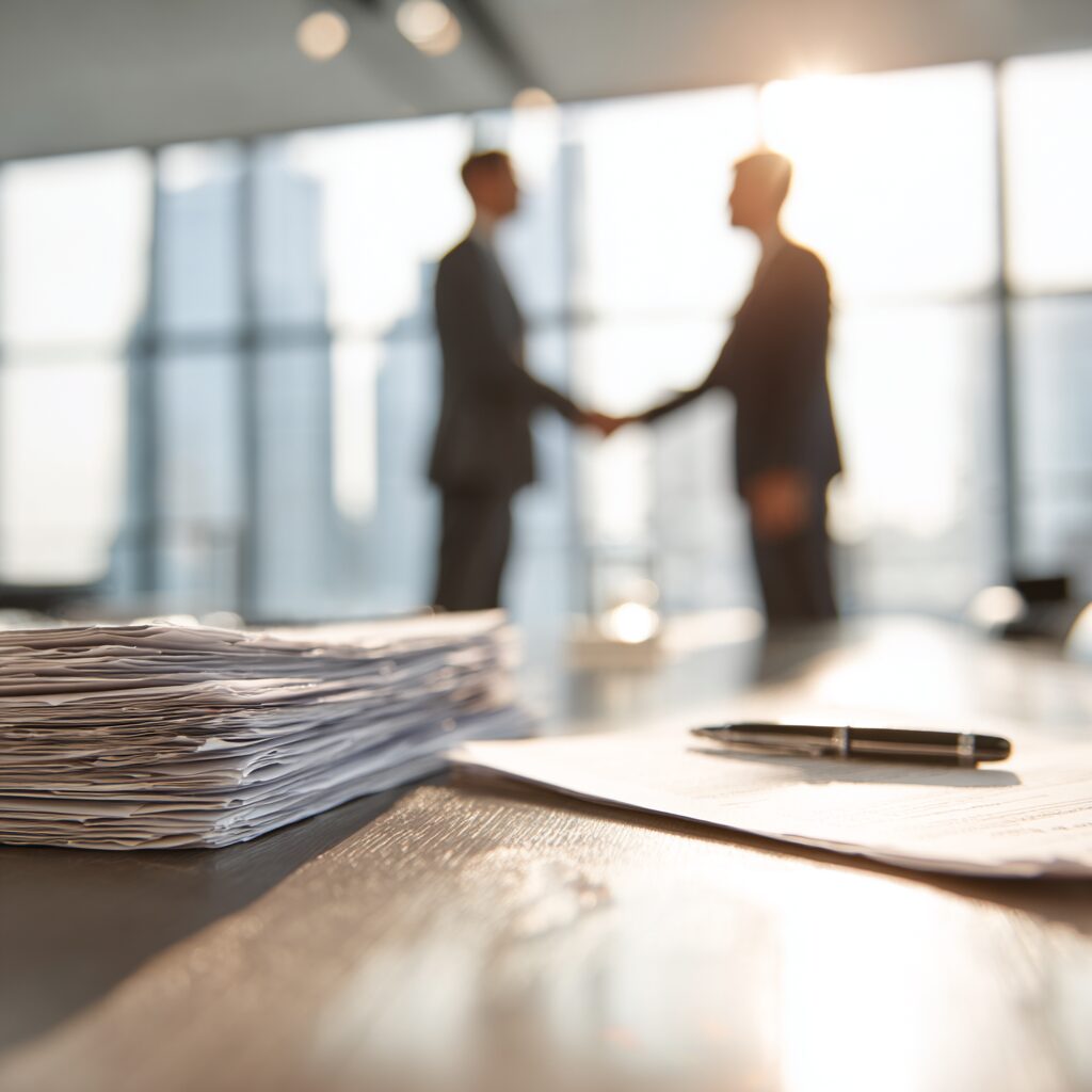 Two Businessmen shaking hands in an office 