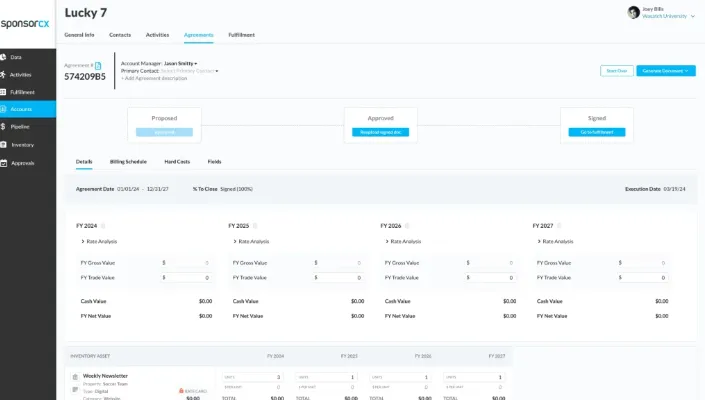 Accounts dashboard - agreements list