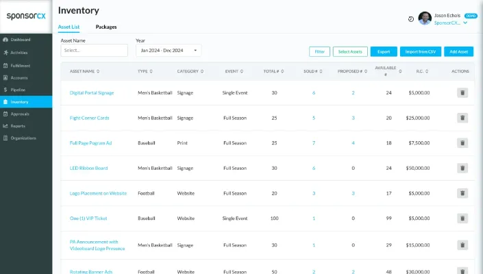 Inventory asset list