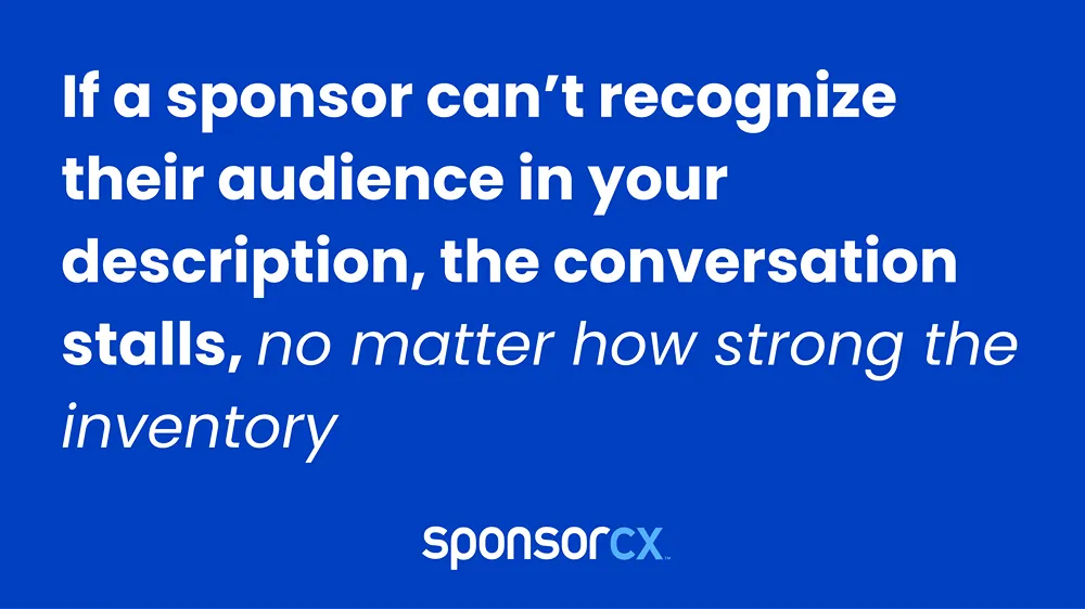 If a sponsor can't recognize their audience in your description, the conversions stalls, no matter how strong the inventory